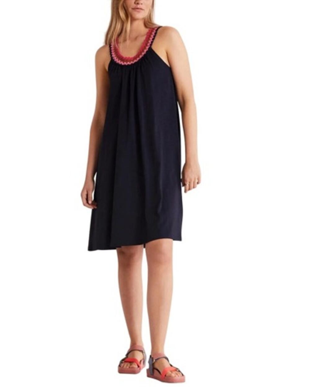BODEN Crochet Neckline Detail Jersey Knit Sleeveless Dress In Navy Blue Size 2R
